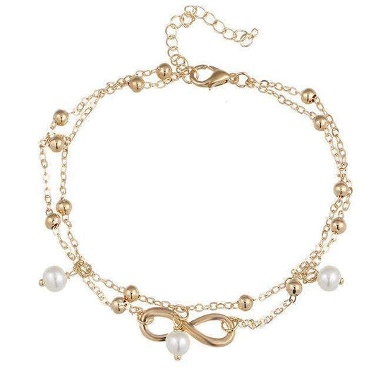 Line1: Infinity Pendent Pearl Anklet - Elegant Double Layer Design