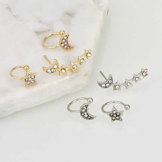 Line1: Moon & Star Earring and Cuff Set | Unique Design