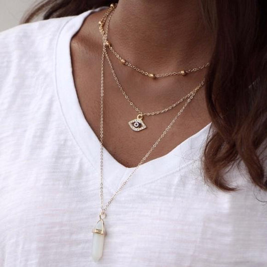 Line1: All Seeing Eye Multilayer Necklace - Unique Gemstone Jewelry