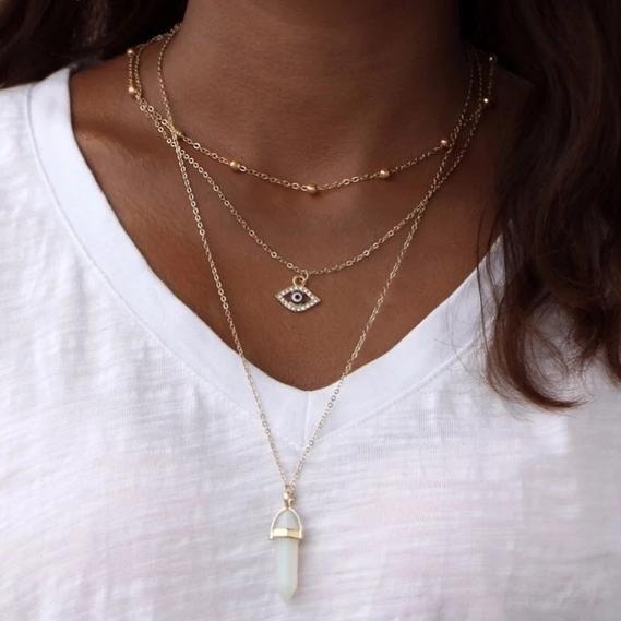 Line1: All Seeing Eye Multilayer Necklace - Unique Gemstone Jewelry