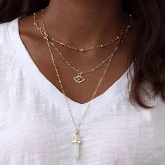 Line1: All Seeing Eye Multilayer Necklace - Unique Gemstone Jewelry